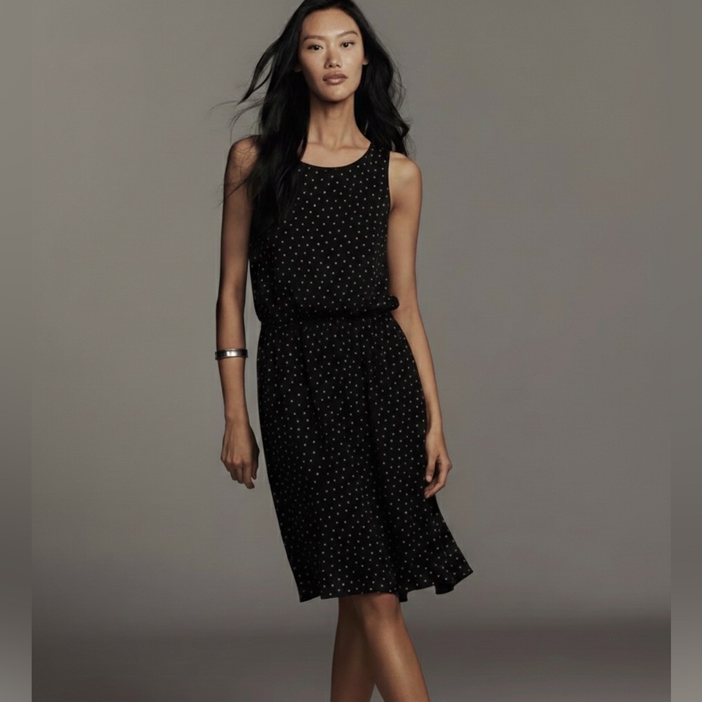 LOFT Black & White Dotted Midi Dress- Career Wear,Soft Academia, Fall Layering